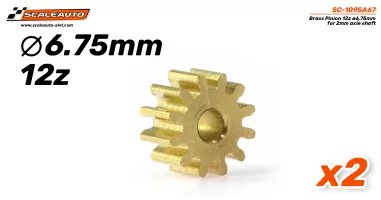 SC-1095A67 Scaleauto Brass Pinion 12z ø6,75mm for 2mm axle shaft SC-1095A67 Scaleauto Brass Pinion 12z ø6,75mm for 2mm axle shaft