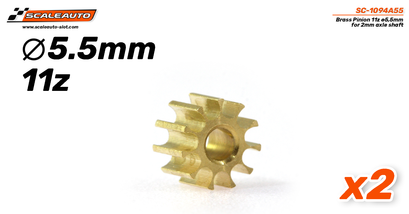 SC-1094A55 Brass Pinion 11z ø5,5mm for 2mm axle shaft equivalent SI-PI11 SC-1094A55 Brass Pinion 11z ø5,5mm for 2mm axle shaft equivalent SI-PI11